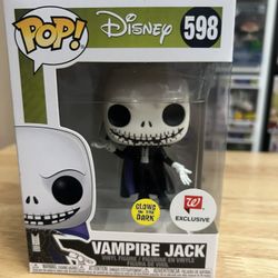 VAULTED EXC GLOW Vampire Jack Skellington Funko Pop #598 Nightmare NBC Disney