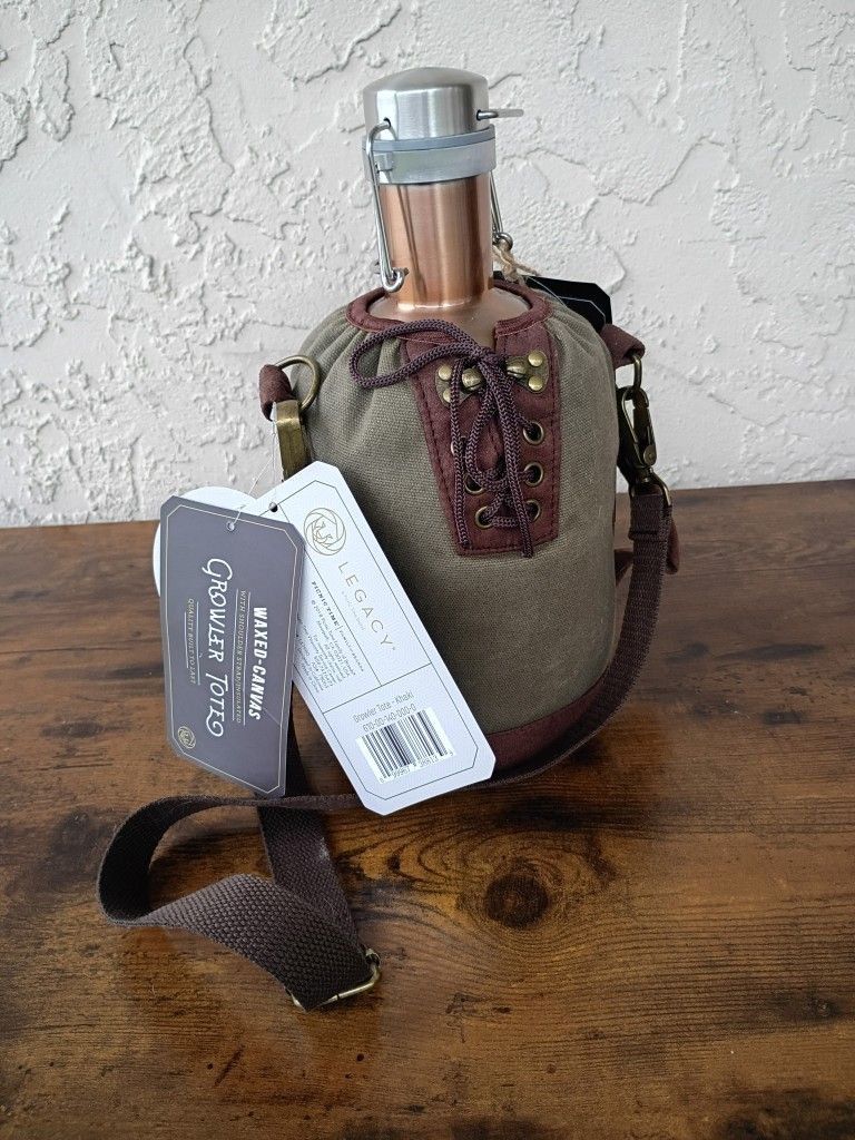 Brand New 64 Oz Growler With Canvas Lace Tote