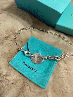 Vintage Tiffany & Co oval tag choker necklace silver