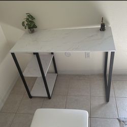 White desk, White Marble look, Good condition, 