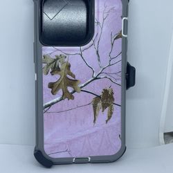 For iPhone 13 Pro Pink Tree Camouflage Belt Clíp Case 