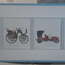 Set Of 4 Beautiful Detailed Prints Of Mercedeses From 1886/1902/1909 Framed 16.5x39"