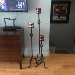 Iron Candles Holders With Candles 3 Pieces 