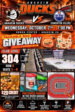 Anaheim Ducks vs Oilers Club Level Tickets