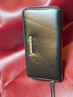 Tahari Black Vegan Leather Zip around clutch wallet