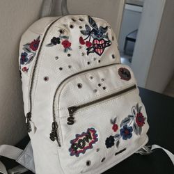 Desigual Small Backpack/ Purse White With Embroidery