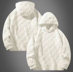 White Textured Fleece Pullover Hoodie