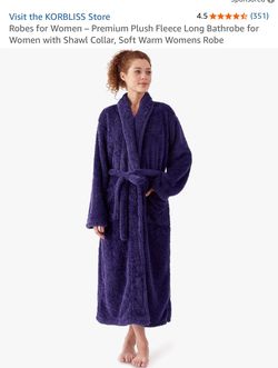 Korbliss Plush Fleece Long Bathrobe with Hood for Women - Deep Purple New  Ultra-soft plush fleece robe with hood. Tie-waist closure and roomy sleeves