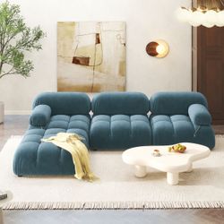 4-Pc Teal Blue Velvet Camaleonda Style Sectional Sofa w/ Ottoman [NEW]   <NO Assembly Req> 