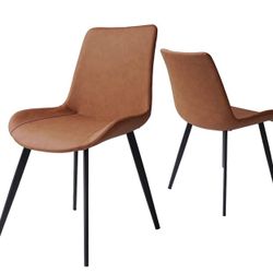 Dining Chairs Set of 2, Modern Kitchen Dining Room Chairs, Upholstered Dining Accent Side Chairs in Faux Leather Cushion Seat and Sturdy Metal Legs (S