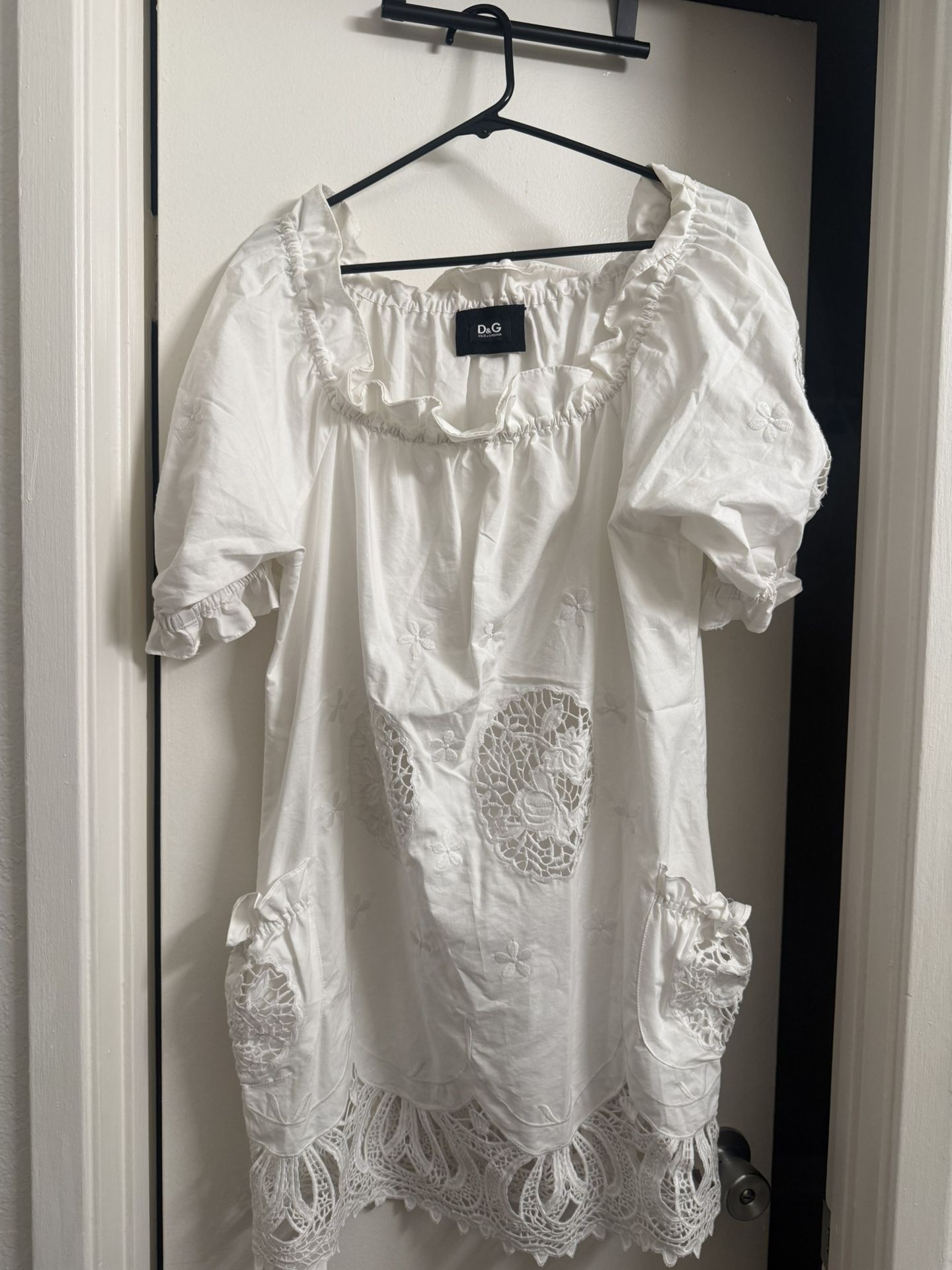 Dolce & Gabbana White Linen And Lace Dress