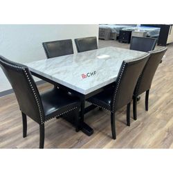 7 Piece  Marble Top Dining Table Set  
