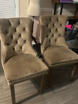 Dining Chairs Set of 2,Velvet Kitchen Chairs with Wood Legs(Khaki)