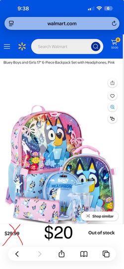 **NEW** Bluey Boys and Girls 17" 6-Piece Backpack Set with Headphones, Pink