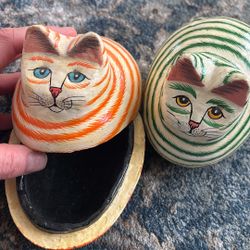Pair of paper mache cat containers