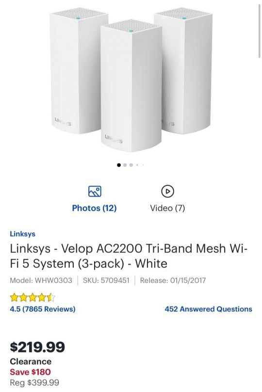 Linksys - Velop AC2200 Tri-Band Mesh Wi-Fi 5 System (3-pack) - White

