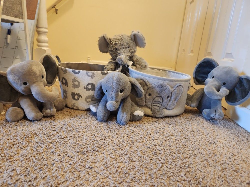 Elephant Storage Bins & Stuffed Animals
