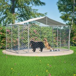 Heavy Duty Outdoor Dog Kennel 13.1x7.5x7.6 ft, Galvanized Chain Link Playpen with Waterproof Anti-UV Cover, Secure Lock, Large Exercise Pen for Puppy 