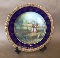 French Imperial Limoges 22K gold Cobalt Blue Collectible Decorative Plate