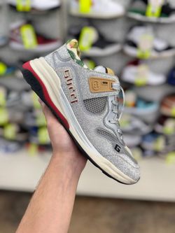 GUCCI ULTRAPACE 'SILVER RED' SIZE 8.5 SNEAKERS USED ENTRUPY VERIFIED