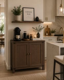 Coffe bar 31.5" Sideboard Buffet Cabinet with Storage, Modern Accent Cabinet with Solid Ash Veneer & Adjustable Shelves, Small Buffet Cabinet for Livi