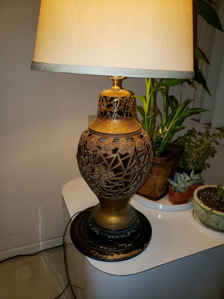 Antique Japanese Bronze Lamp Sakura (Cherry Blossom Design)