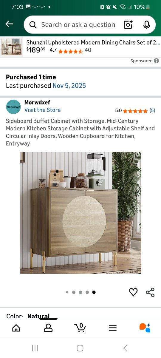 NEW Sideboard Buffet Cabinet with Storage, Mid-Century Modern Kitchen Storage Cabinet with Adjustable Shelf and Circular Inlay Doors