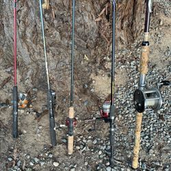 6 fishing pole with reels 