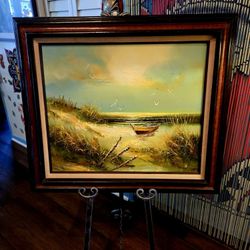 Vintage Original Oil Painting on Canvas Signed SANDERS Framed Nautical Decor 31"×27"