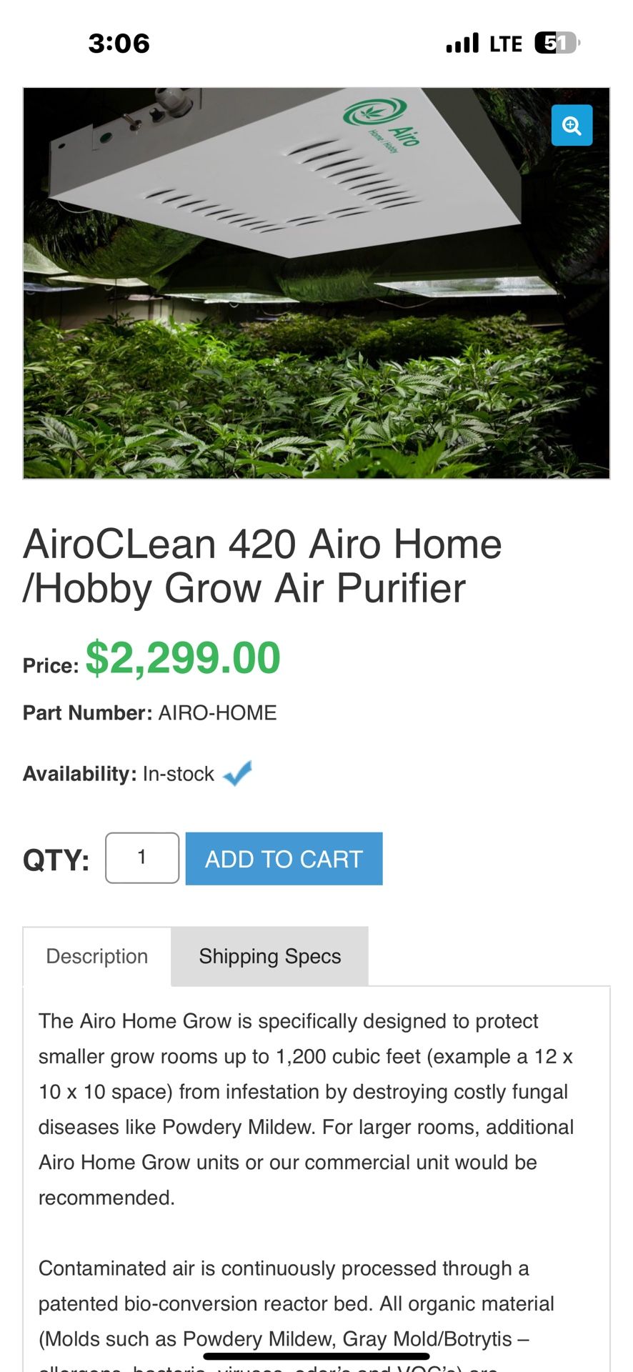 Airo Clean 420 Home Grow,Garden, Or Medical Office