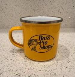 Bass Pro Shops enamel camping mugs yellow green