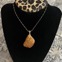 (Mother’s Day Gift) Natural European Rough Amber Pendant 925 Sterling Silver Gold-wash Necklace