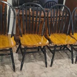 Rustic Dining Table Chairs(4) Black And Oak/Farmhouse/Country/French/Western/Distressed/Shabby/Rare/Set/Antique/Windsor/ Real Wood/Black 