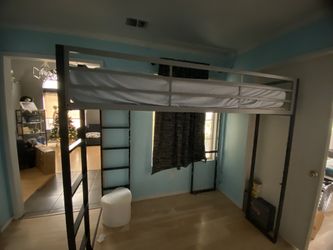 Gray Loft Bed . Twin size With Mattress