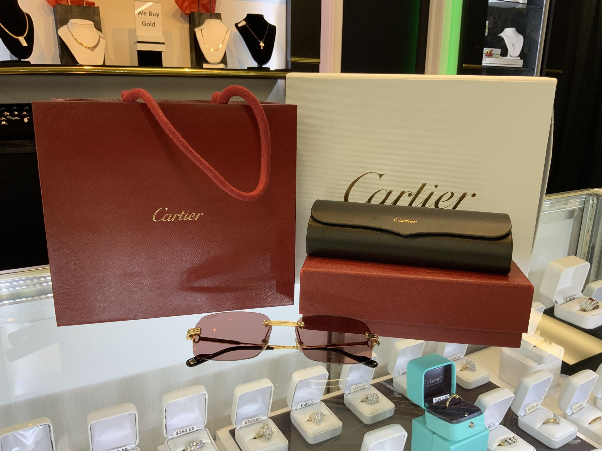 PREMIÈRE DE CARTIER SUNGLASSES SMOOTH GOLDEN-FINISH METAL, BURGUNDY LENSES
