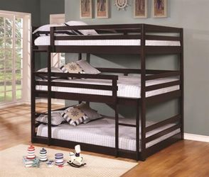 New! Cappuccino Triple Full Size Bunk Bed $39 Down (NO CREDIT CHECK FINANCING)