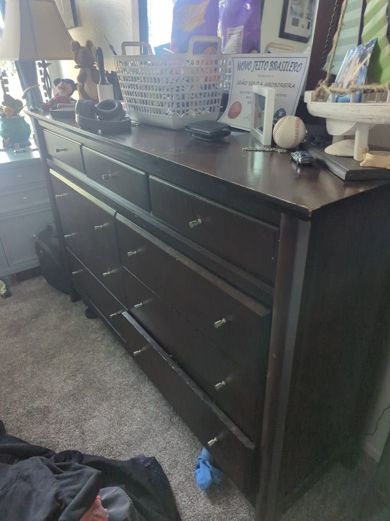 Solid Dark Brown Dresser & Mirror
