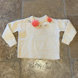 NWT~CREWCUTS Girls Kids Cream Orange Faces Knit Lambswool Sweater Size 4/5Y