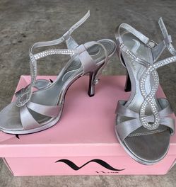Nina Silver Rhinestone Strappy Heels - Size 6