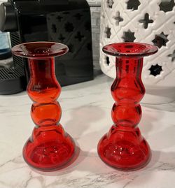 Viking Glass ruby red candle holders