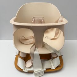 Lalo The Chair Booster Seat Grapefruit Pink Wood Base 5-Point Harness