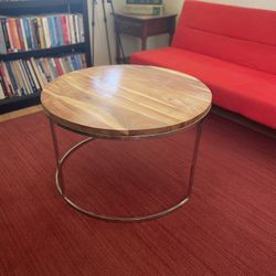 Round Wood & Metal Coffee Table – Modern Industrial Style