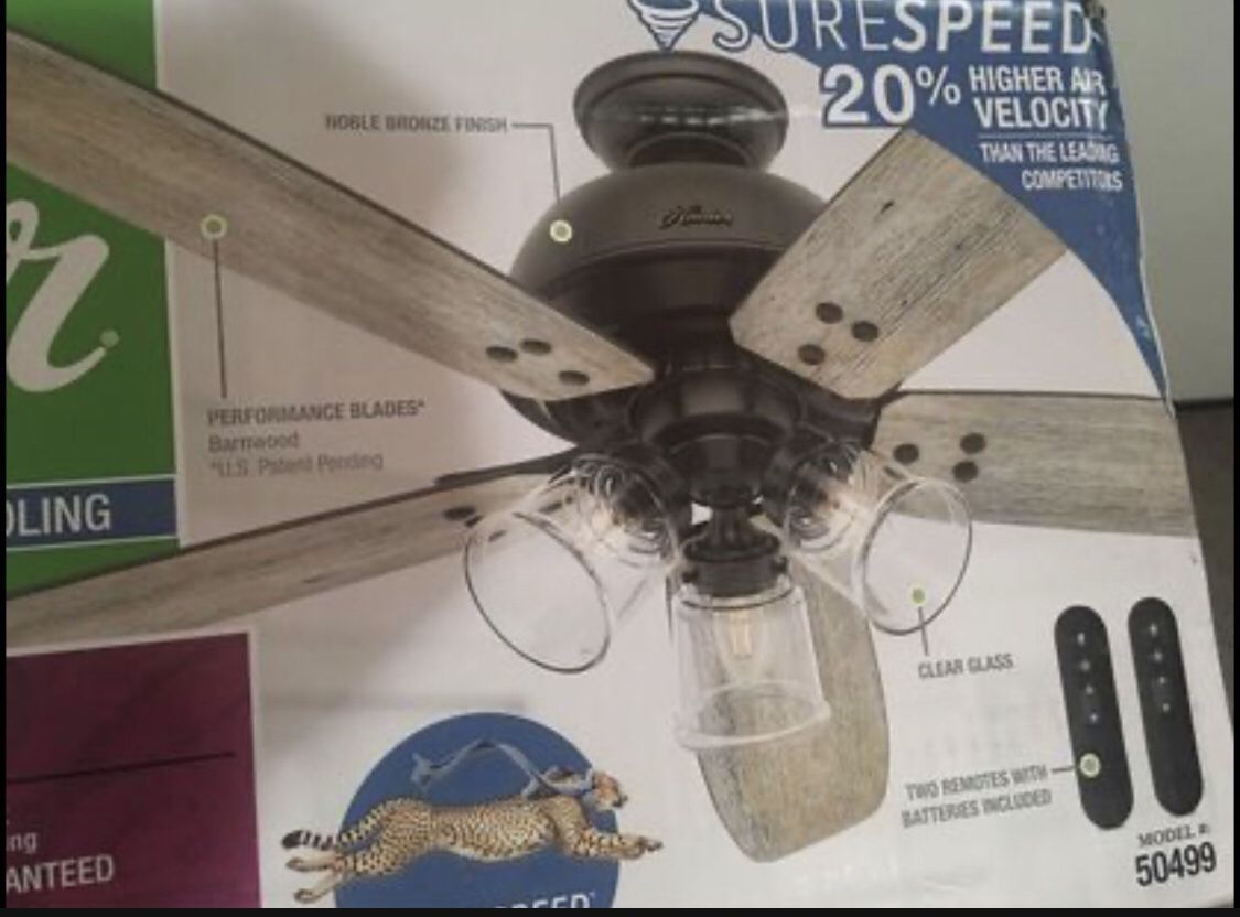 Hunter Deermont 52 in. LED Indoor Noble Bronze Ceiling Fan with Light and 2 Remote Controls