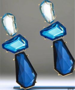 Blue Crystal Statement Drop Earrings