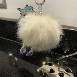 Pom Pom Unicorn Keychain Purse Charm White