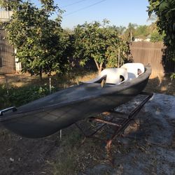 Fiberglass Canoe With Paddle And Seat