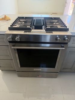 Kitchen aid stainless slide in dual fuel range/oven