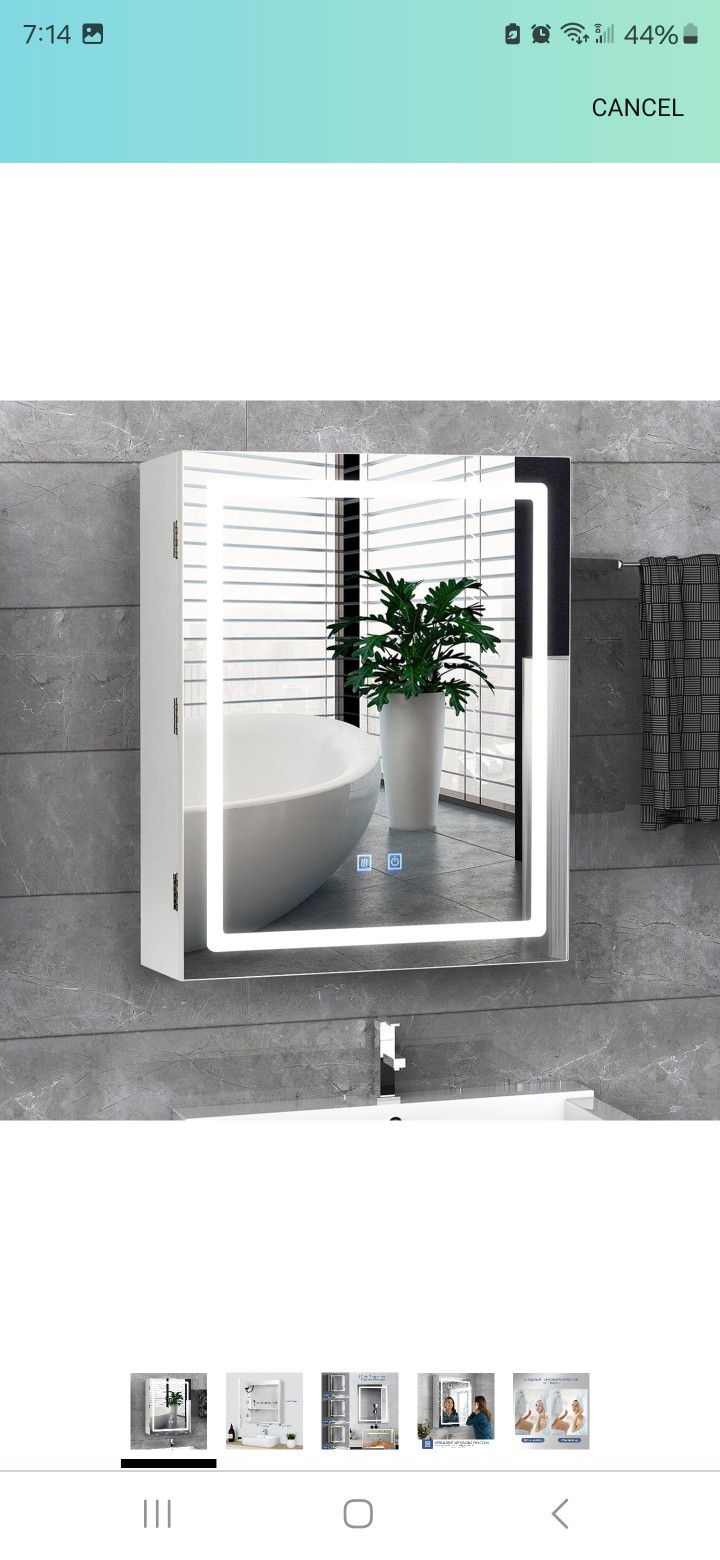 Bathroom Medicine Cabinet with LED Lights and Mirror, Wall Mounted Mirror Cabinet with Adjustable Shelf, Defogger, Memory 3-Color Mode, Dimmer