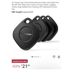 Brand new Air Tracker Tag 4 Pack: Bluetooth Item Finder with Apple Find My APP (iOS Only), Item Locator for Keys Finder, Luggage Tracker, Bags Wallets