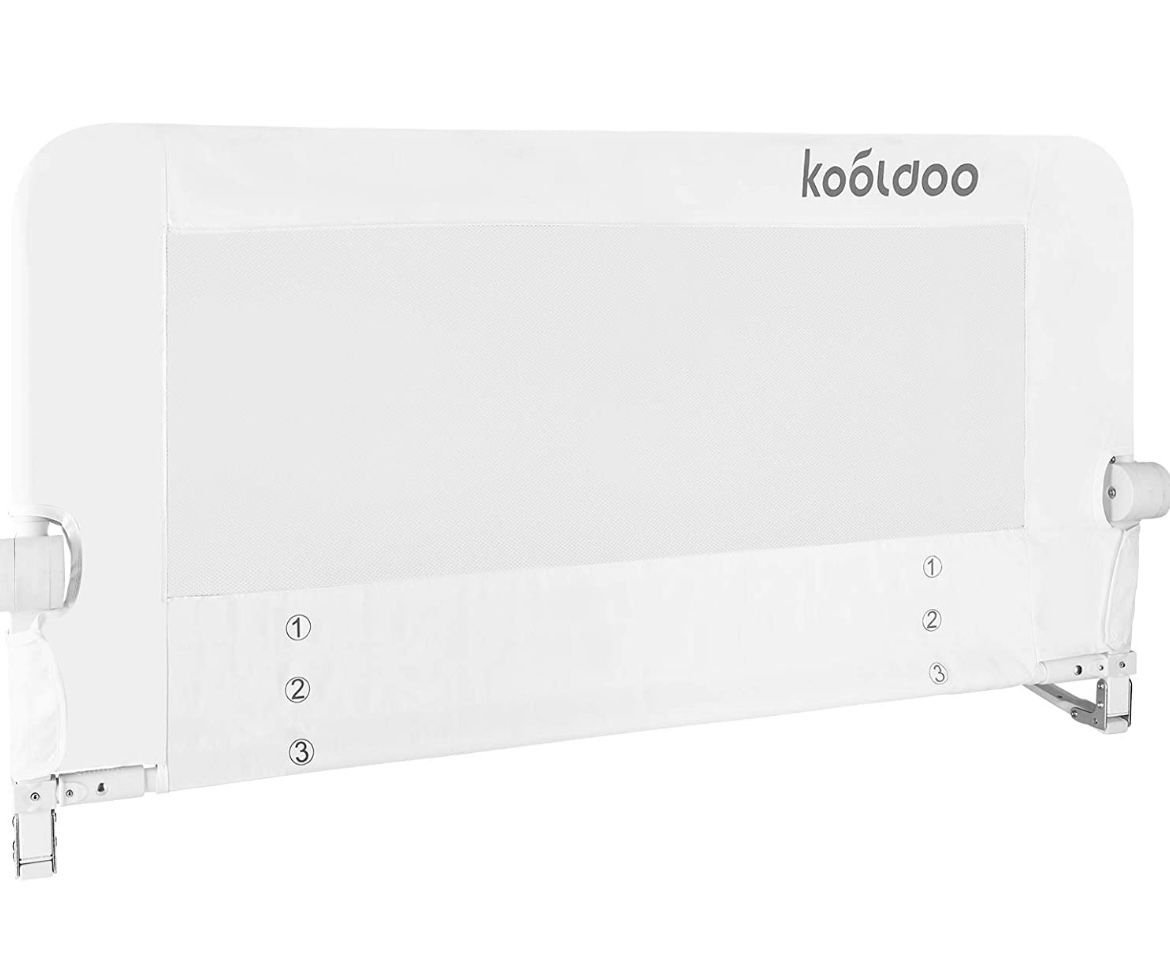 KOOLDOO Bed Rail For Toddlers, Fold Down Tall Bed Rail Guards With NBR Foam And 1Piece Seat Belt For Kids,Fits Twin, Double, Full, Queen Size Bed(43"